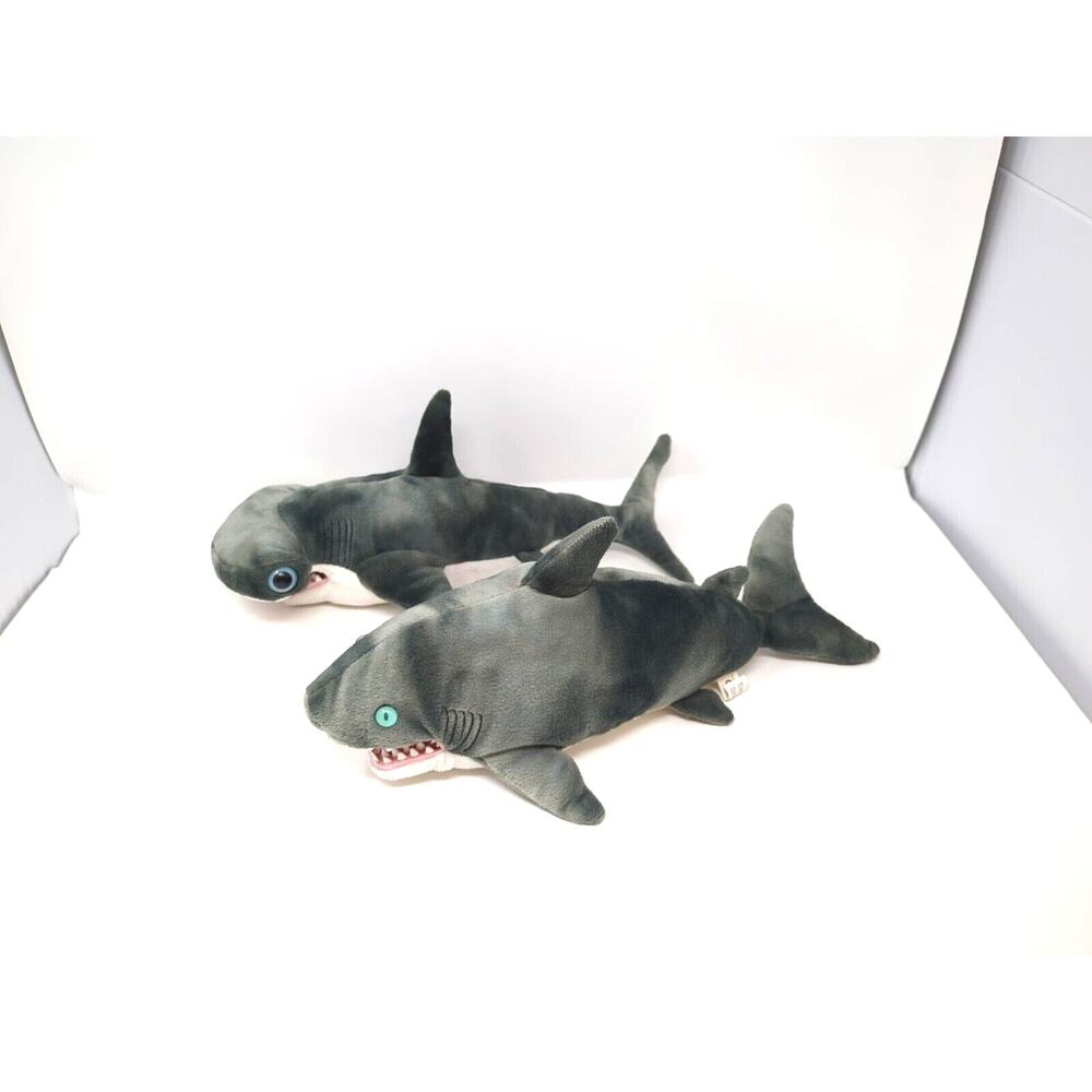 2 lot Hammerhead great white Shark Plush, Rubber Teeth, K&M International, 15”